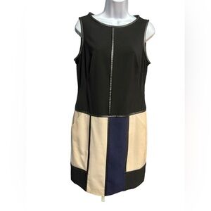 Lauren Ralph Lauren Dress Sleeveless Colorblok Women's Size 12 Black Blue Ivory